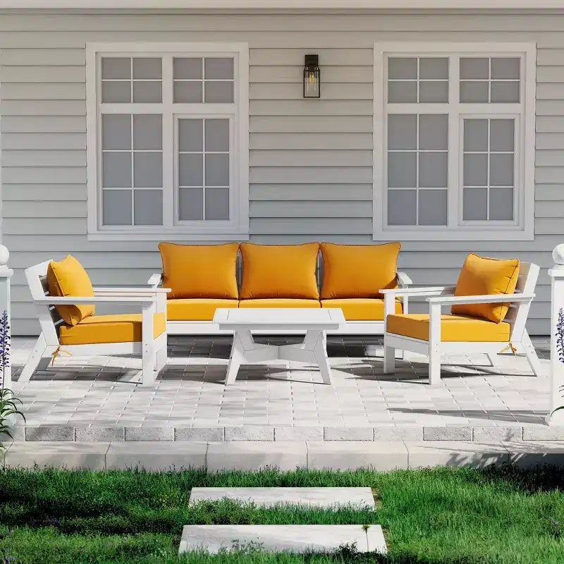 WestinTrends Avalon Set di mobili da giardino modulare componibile a 6 pezzi, Divano, Bianco/Giallo