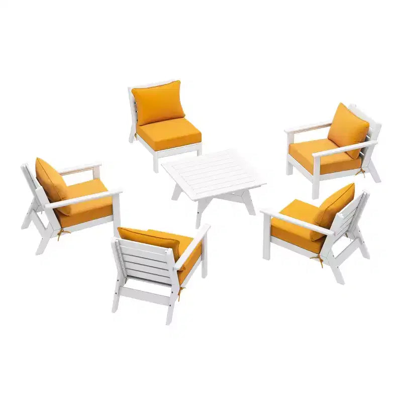 WestinTrends Avalon Set di mobili da giardino modulare componibile a 6 pezzi, Divano, Bianco/Giallo