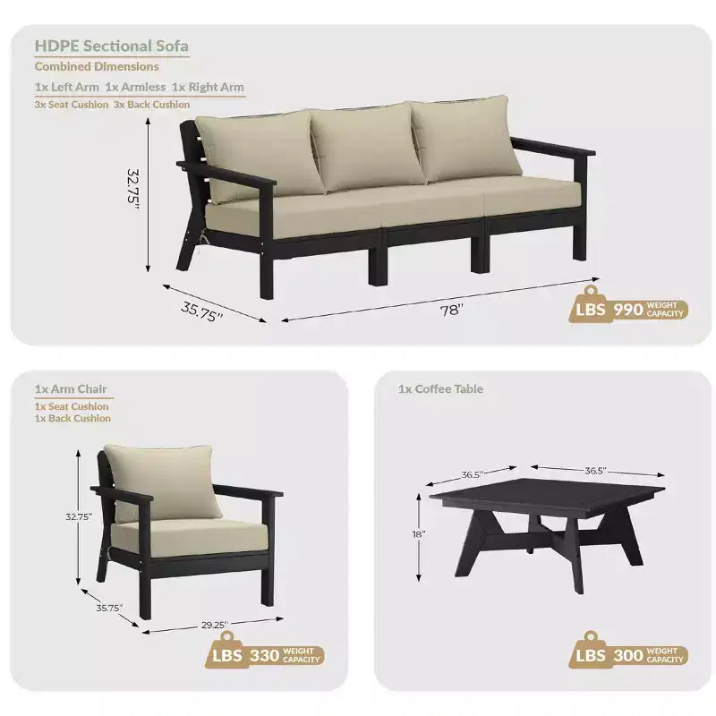 WestinTrends Avalon Set Divano Sezionale Modulare da Esterno a 6 Pezzi, Bianco/Nero