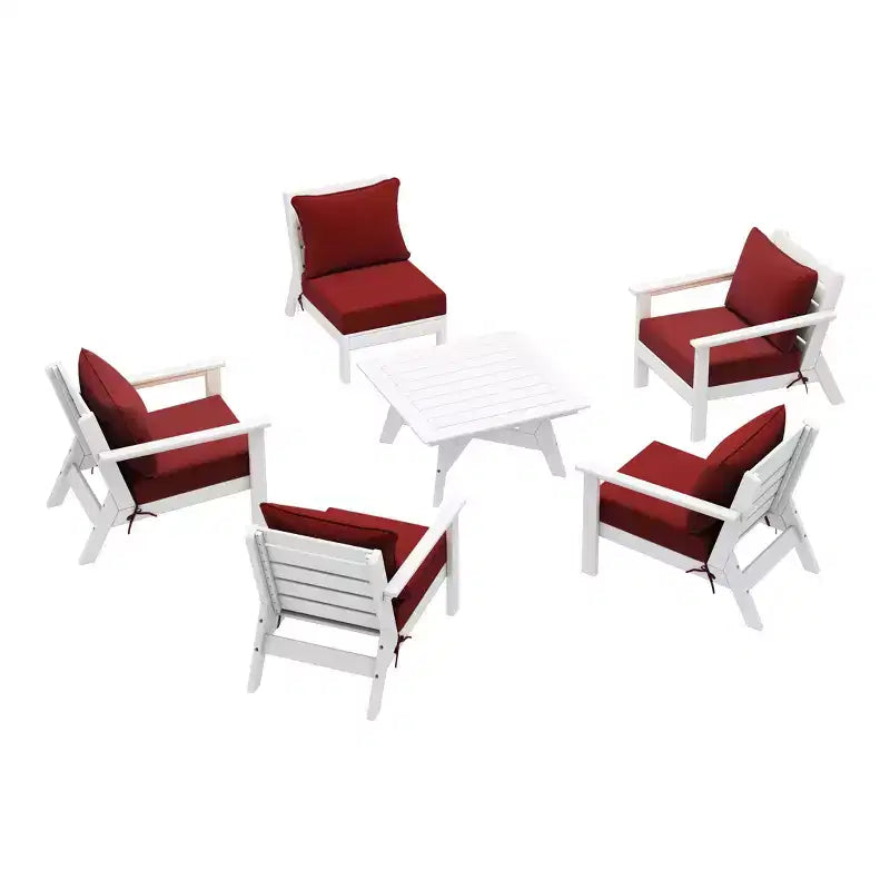 WestinTrends Avalon Outdoor 6-Piece Modular Sectional Patio Furniture Sofa Set, White/Red