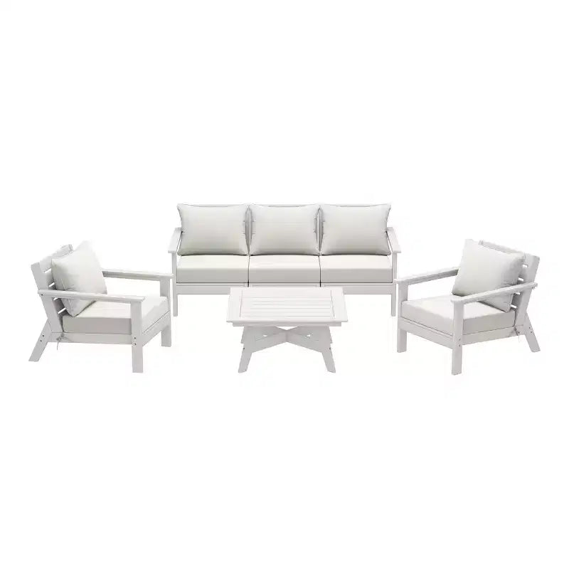 WestinTrends Avalon Outdoor 6-Piece Modular Sectional Patio Furniture Sofa Set, White/White