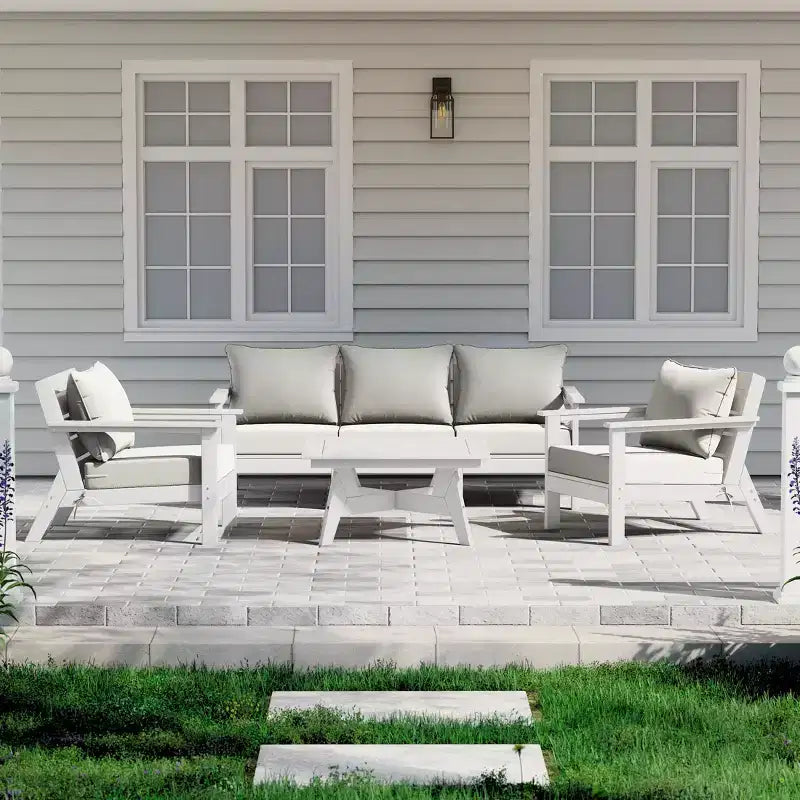 WestinTrends Avalon Outdoor 6-Piece Modular Sectional Patio Furniture Sofa Set, White/White