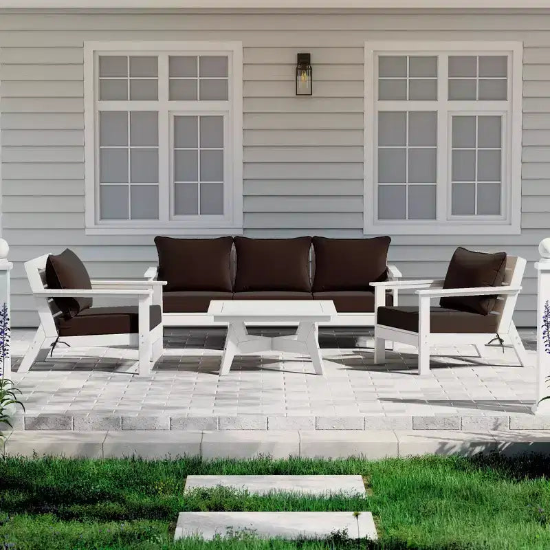WestinTrends Avalon Set Divano Sezionale Modulare a 6 Pezzi per Esterni, Bianco/Marrone