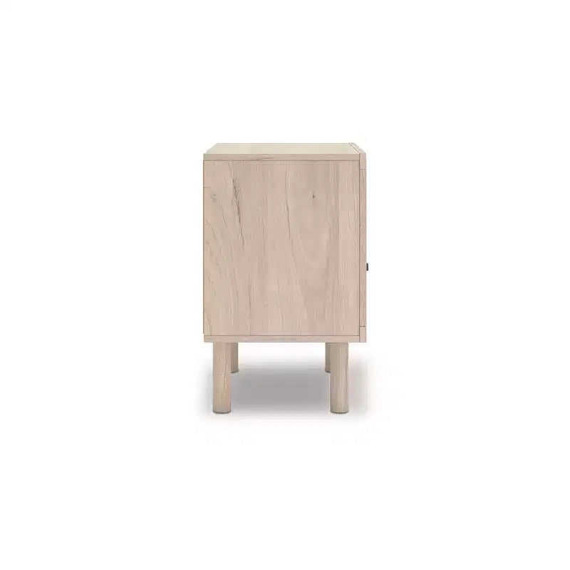 Comodino Signature Design by Ashley Birkmore con un cassetto e porta di ricarica USB, finitura rovere chiaro, cassetto con accento floreale, marrone chiaro