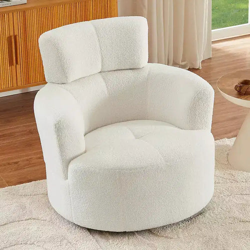 360 Swivel Barrel Chair with Adjustable Headrest - Plush Upholstered Accent Chair for Living Room, Office & Bedroom