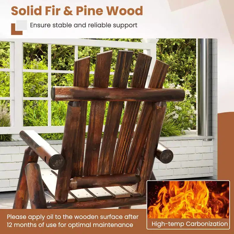 Costway 1/2 PCS Outdoor Adirondack Rocking Chair for Adults Solid Wood Porch Rocker Patio Chair