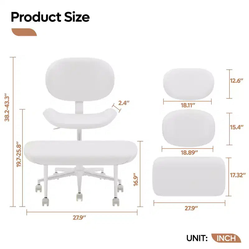 Pinmoco Armless Cross Legged Office Chair, Extra Wide Seat, 360 Swivel Design, Ergonomic Desk Chair for Home Office, Gaming & Meditation