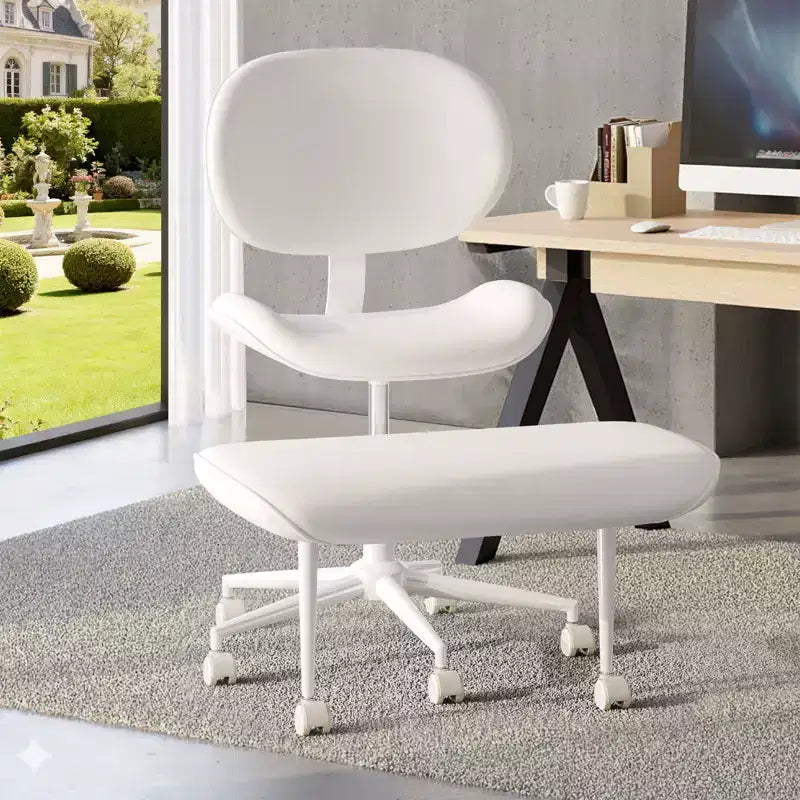 Pinmoco Sedia da ufficio senza braccioli con gambe incrociate, seduta extra larga, design girevole a 360°, sedia ergonomica da scrivania per ufficio, gaming e meditazione