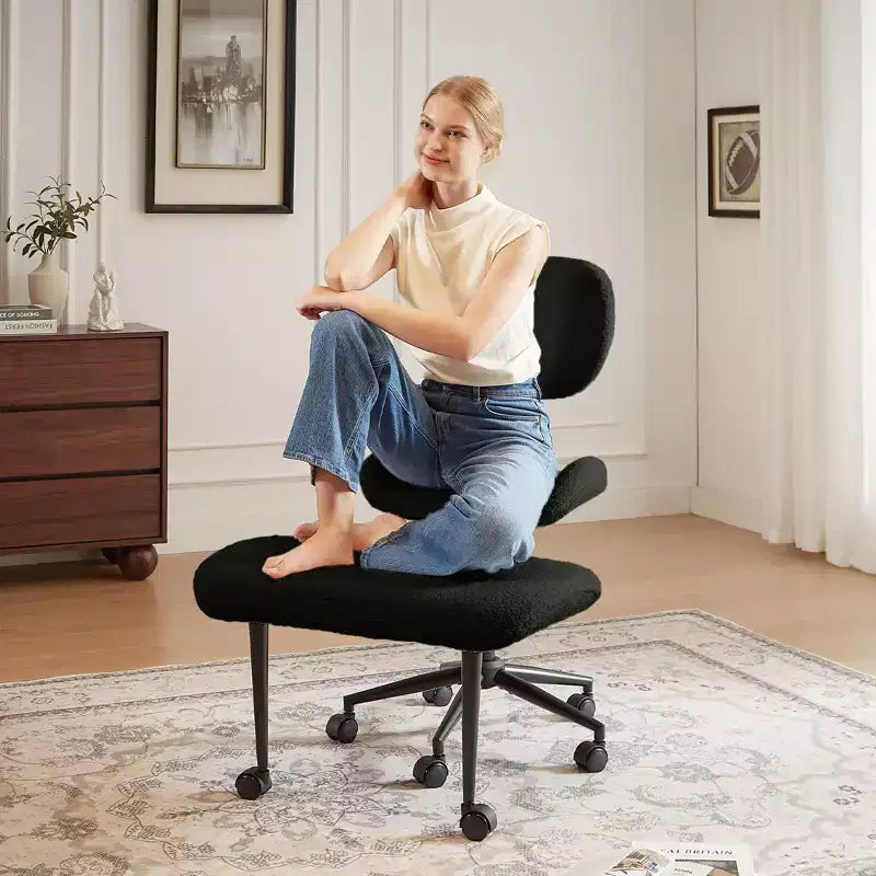 Pinmoco Sedia da ufficio senza braccioli con gambe incrociate, seduta extra larga, design girevole a 360°, sedia ergonomica da scrivania per ufficio, gaming e meditazione