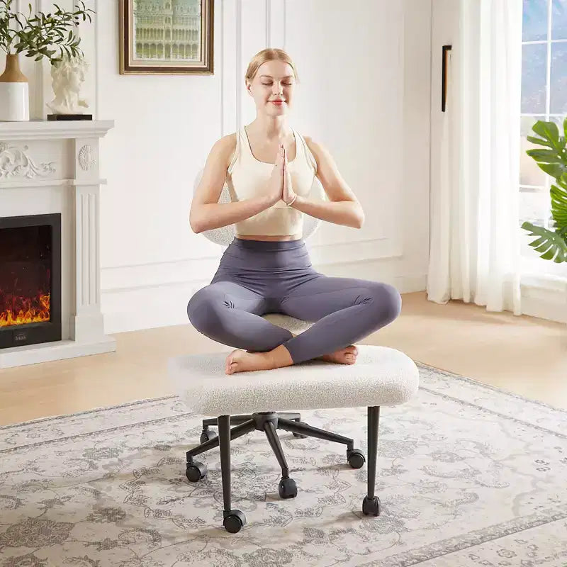 Pinmoco Sedia da ufficio senza braccioli con gambe incrociate, seduta extra larga, design girevole a 360°, sedia ergonomica da scrivania per ufficio, gaming e meditazione