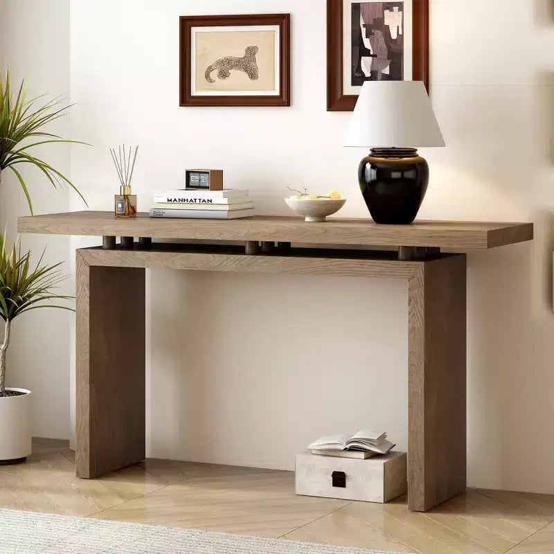 Consolle impiallacciata in frassino, stile moderno e semplice, con un design intelligente del piano, adatta per ingresso, corridoio, soggiorno, atrio.