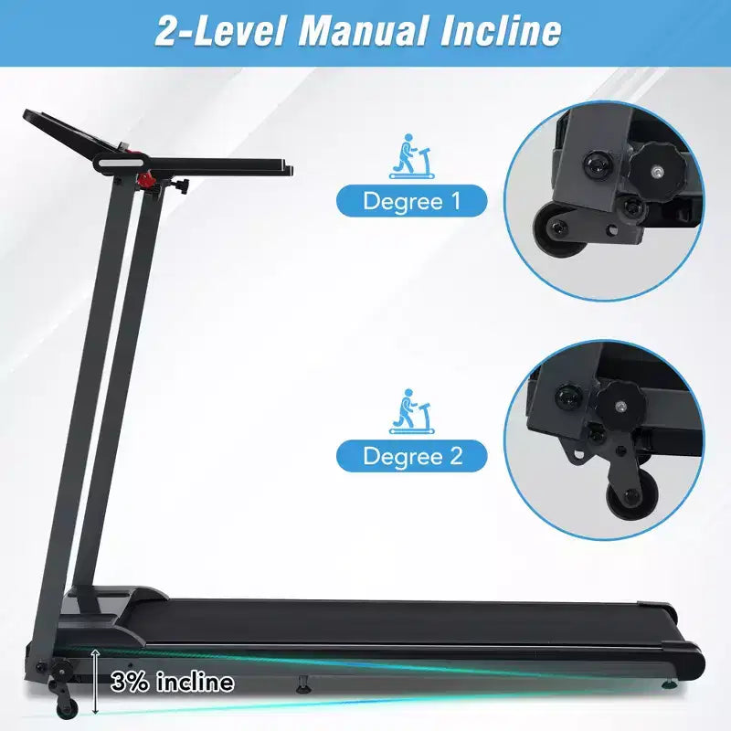 Tapis Roulant Pieghevole Whisen, 2.5HP, 0.5-7.5MPH, Capacità 265LBS, Inclinazione