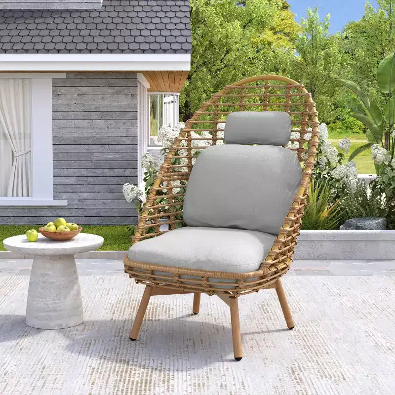 Christopher Knight Home Casey Sedia Girevole da Salotto per Esterni in Rattan e Metallo con Schienale Alto e Cuscino