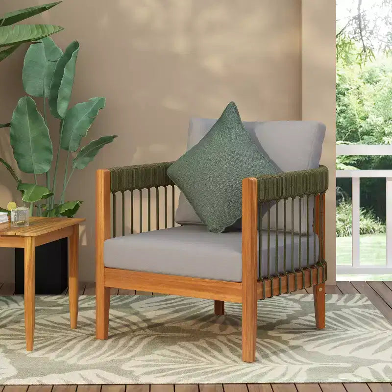 Christopher Knight Home Clifton Sedia club imbottita in acacia rustica e corda da patio con schienale curvo