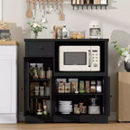Whizmax Microwave Cabinet, Modern Buffet with Glass Doors & Adjustable Shelf, Wooden Sideboard with Storage Drawers & Wide Top for Dining/Living Room