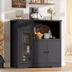 Whizmax Microwave Cabinet, Modern Buffet with Glass Doors & Adjustable Shelf, Wooden Sideboard with Storage Drawers & Wide Top for Dining/Living Room