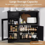 Whizmax Microwave Cabinet, Modern Buffet with Glass Doors & Adjustable Shelf, Wooden Sideboard with Storage Drawers & Wide Top for Dining/Living Room