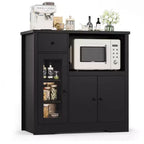 Whizmax Microwave Cabinet, Modern Buffet with Glass Doors & Adjustable Shelf, Wooden Sideboard with Storage Drawers & Wide Top for Dining/Living Room