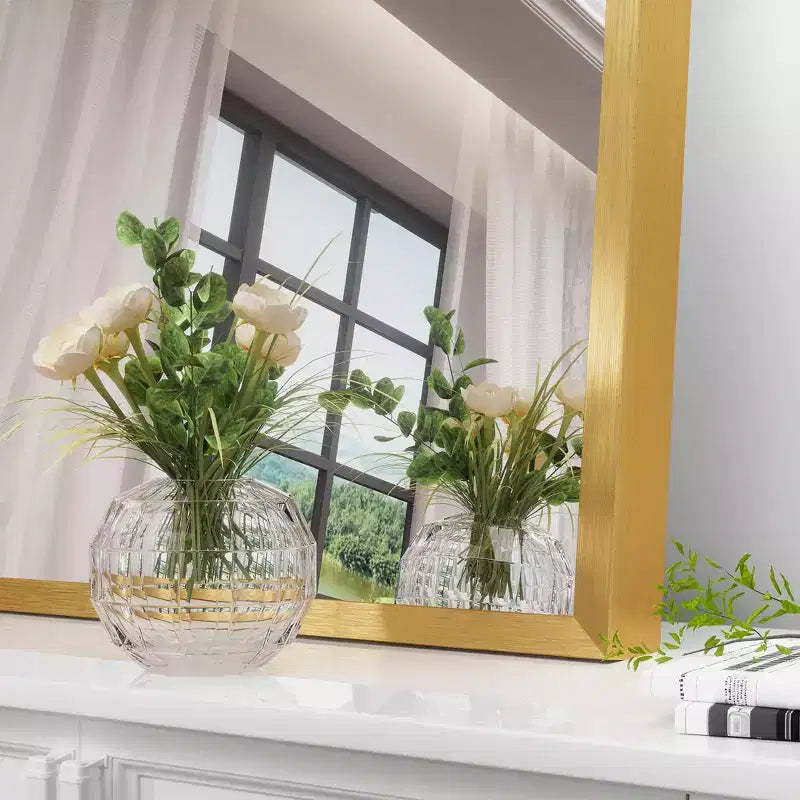 Specchio da parete dorato con bordo sottile, lega di alluminio, design ad arco ad angolo retto