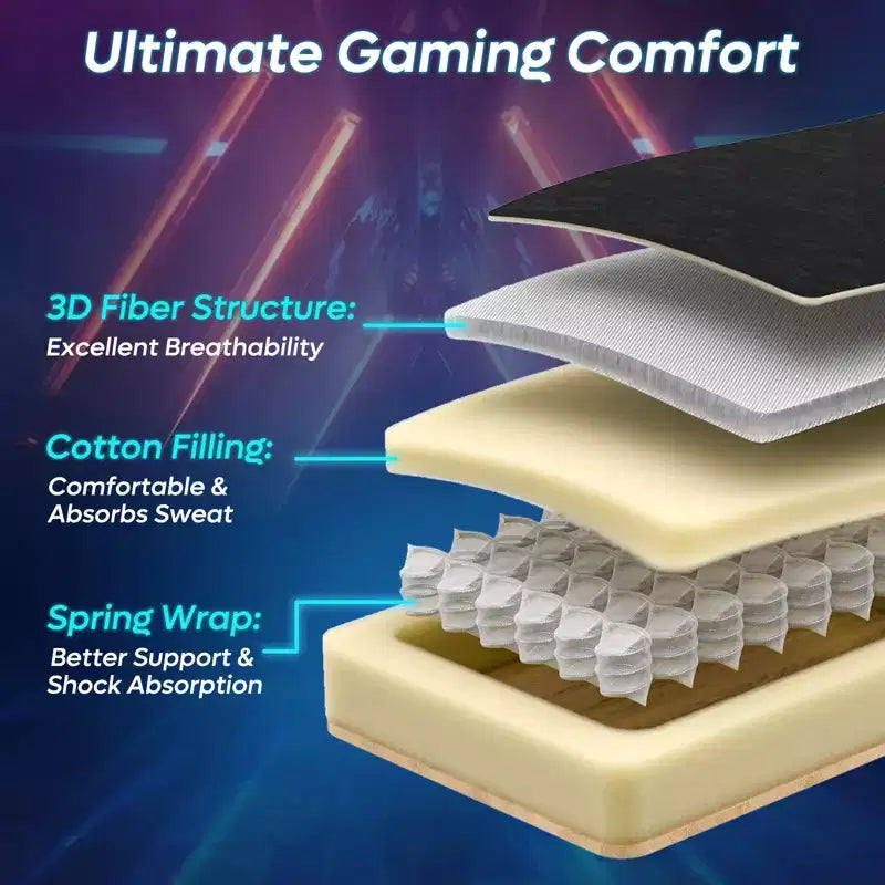 Sedia da gaming Bestier in tessuto traspirante con illuminazione LED RGB e braccioli regolabili