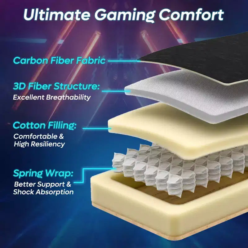 Sedia da gaming Bestier in tessuto traspirante con illuminazione LED RGB e braccioli regolabili