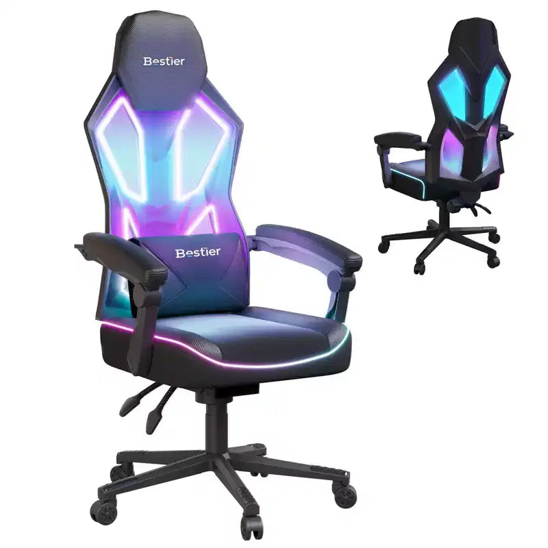Sedia da gaming Bestier in tessuto traspirante con illuminazione LED RGB e braccioli regolabili