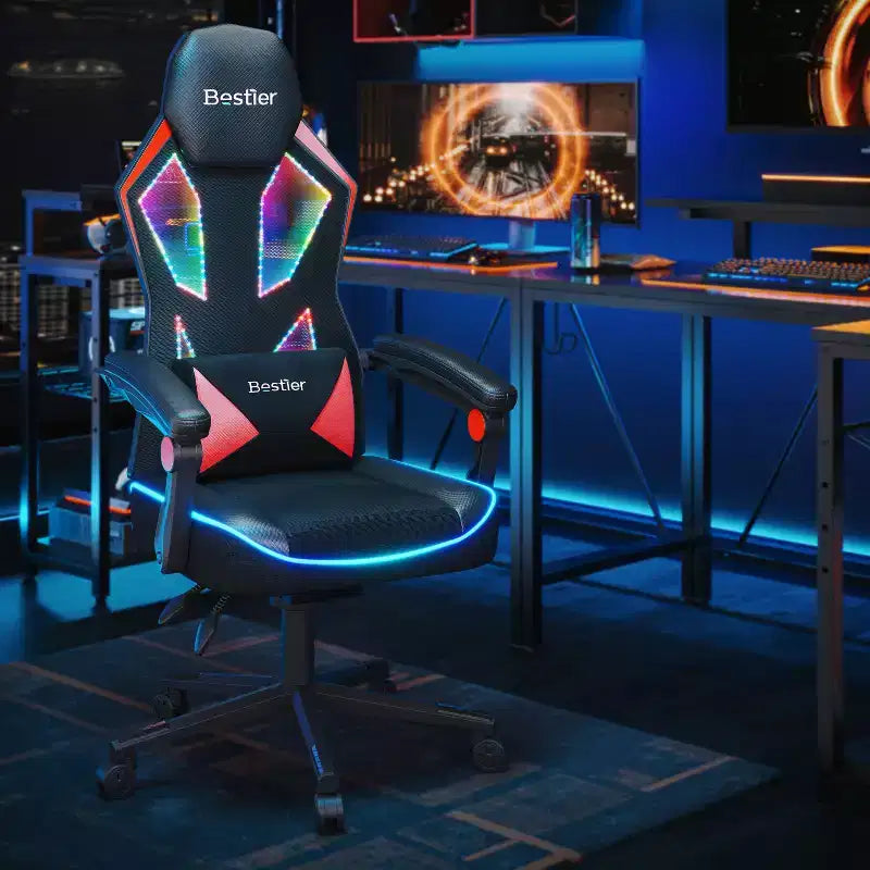Sedia da gaming Bestier in tessuto traspirante con illuminazione LED RGB e braccioli regolabili