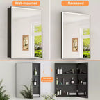 Pensile a Specchio Belle, Pensile ad Incasso/a Parete per Bagno, Specchio con Superficie Smussata, Ripiani Regolabili in Vetro Temperato, Nero