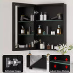 Pensile a Specchio Belle, Pensile ad Incasso/a Parete per Bagno, Specchio con Superficie Smussata, Ripiani Regolabili in Vetro Temperato, Nero