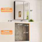 Pensile a Specchio Belle, Pensile ad Incasso/a Parete per Bagno, Specchio con Superficie Smussata, Ripiani Regolabili in Vetro Temperato, Nero