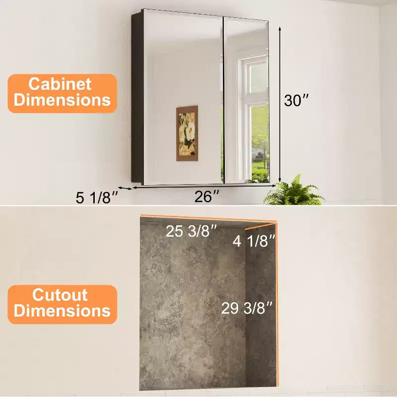 Pensile a Specchio Belle, Pensile ad Incasso/a Parete per Bagno, Specchio con Superficie Smussata, Ripiani Regolabili in Vetro Temperato, Nero