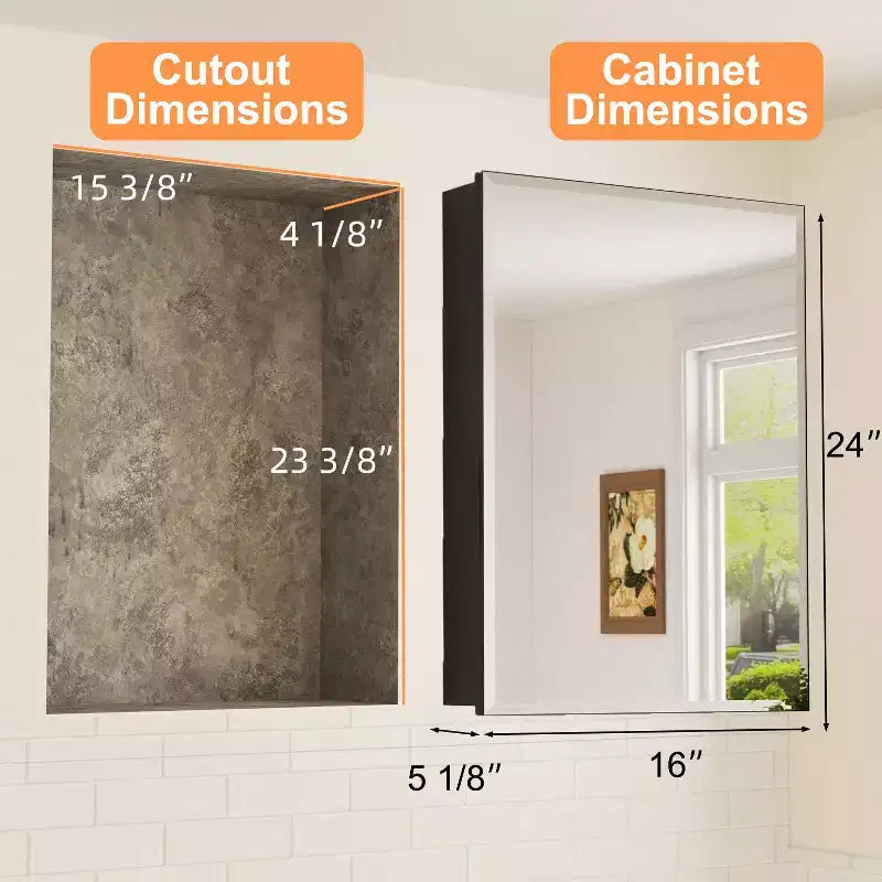 Pensile a Specchio Belle, Pensile ad Incasso/a Parete per Bagno, Specchio con Superficie Smussata, Ripiani Regolabili in Vetro Temperato, Nero