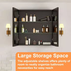 Pensile a Specchio Belle, Pensile ad Incasso/a Parete per Bagno, Specchio con Superficie Smussata, Ripiani Regolabili in Vetro Temperato, Nero
