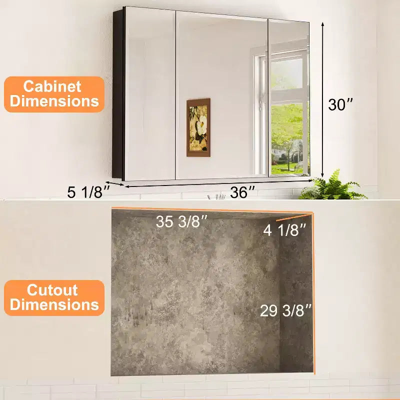Pensile a Specchio Belle, Pensile ad Incasso/a Parete per Bagno, Specchio con Superficie Smussata, Ripiani Regolabili in Vetro Temperato, Nero