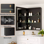Pensile a Specchio Belle, Pensile ad Incasso/a Parete per Bagno, Specchio con Superficie Smussata, Ripiani Regolabili in Vetro Temperato, Nero