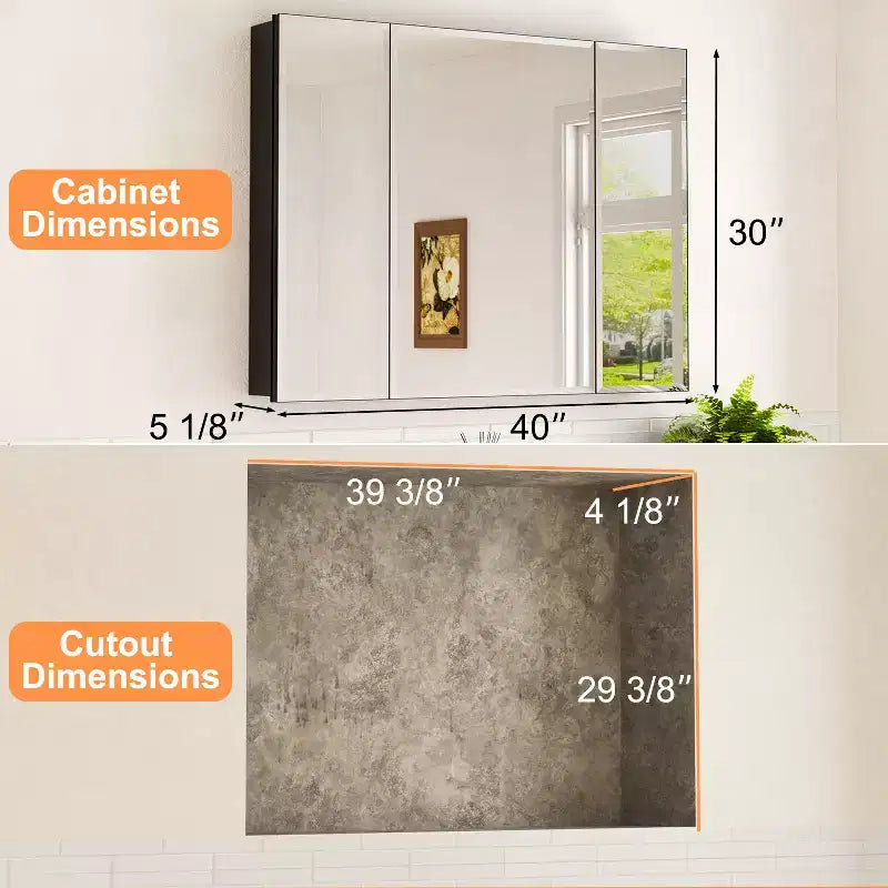 Pensile a Specchio Belle, Pensile ad Incasso/a Parete per Bagno, Specchio con Superficie Smussata, Ripiani Regolabili in Vetro Temperato, Nero