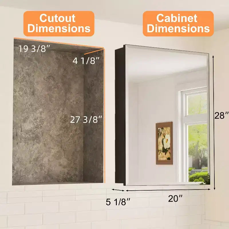 Pensile a Specchio Belle, Pensile ad Incasso/a Parete per Bagno, Specchio con Superficie Smussata, Ripiani Regolabili in Vetro Temperato, Nero