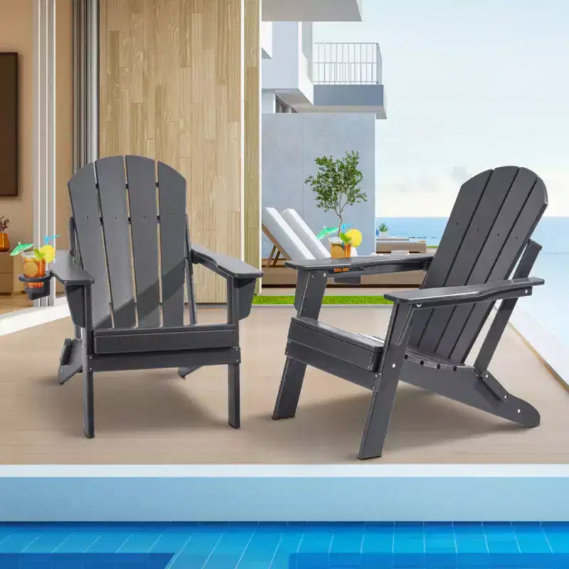 VEVOR Adirondack Chair Plastic, Set of 2 All-Weather Portable Folding Fire Pit Chair, Outdoor Adirondack Patio Chair with Cup Holder