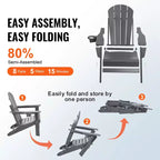 VEVOR Adirondack Chair Plastic, Set of 2 All-Weather Portable Folding Fire Pit Chair, Outdoor Adirondack Patio Chair with Cup Holder