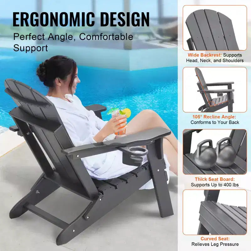 VEVOR Adirondack Chair Plastic, Set of 2 All-Weather Portable Folding Fire Pit Chair, Outdoor Adirondack Patio Chair with Cup Holder