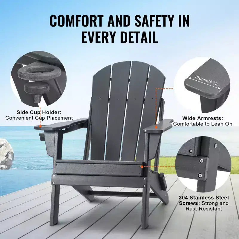 VEVOR Adirondack Chair Plastic, Set of 2 All-Weather Portable Folding Fire Pit Chair, Outdoor Adirondack Patio Chair with Cup Holder