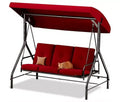 3-Seat Outdoor Porch Swing with Canopy  Convertible Glider Bed with Thick Cushions & Pillows for Adults  Backyard, Garden, Patio  Burgundy Maple99