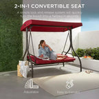 Dondolo da Esterno a 3 Posti con Tettuccio Letto a Dondolo Convertibile con Cuscini Spessi e Guanciali per Adulti Giardino, Patio, Terrazza Borgogna Maple99