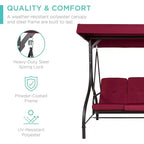 Dondolo da Esterno a 3 Posti con Tettuccio Letto a Dondolo Convertibile con Cuscini Spessi e Guanciali per Adulti Giardino, Patio, Terrazza Borgogna Maple99