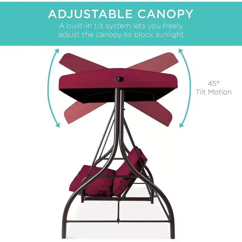 Dondolo da Esterno a 3 Posti con Tettuccio Letto a Dondolo Convertibile con Cuscini Spessi e Guanciali per Adulti Giardino, Patio, Terrazza Borgogna Maple99