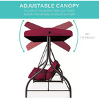 Dondolo da Esterno a 3 Posti con Tettuccio Letto a Dondolo Convertibile con Cuscini Spessi e Guanciali per Adulti Giardino, Patio, Terrazza Borgogna Maple99