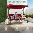 Dondolo da Esterno a 3 Posti con Tettuccio Letto a Dondolo Convertibile con Cuscini Spessi e Guanciali per Adulti Giardino, Patio, Terrazza Borgogna Maple99