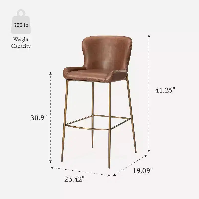 Maven Lane Naomi Metal Bar Stool with Faux Leather 31