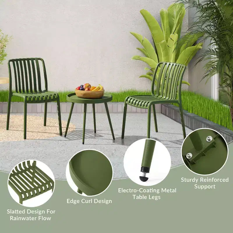 WestinTrends Playa Set Mobili da Balcone Bistro da Esterno a 3 Pezzi con Sedie Impilabili