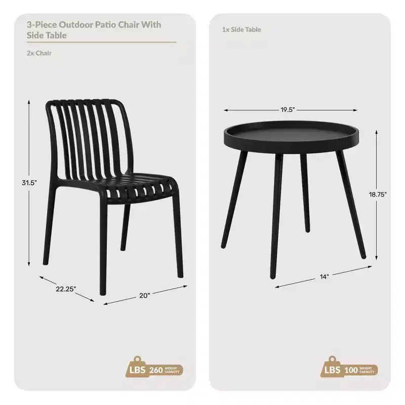 WestinTrends Playa Set Mobili da Balcone Bistro da Esterno a 3 Pezzi con Sedie Impilabili